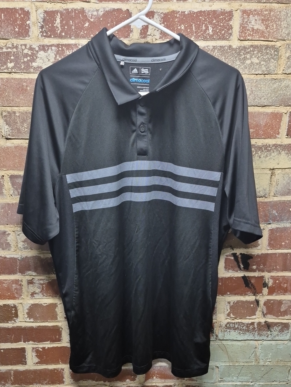 adidas Black Polo with Gray Chest Stripes